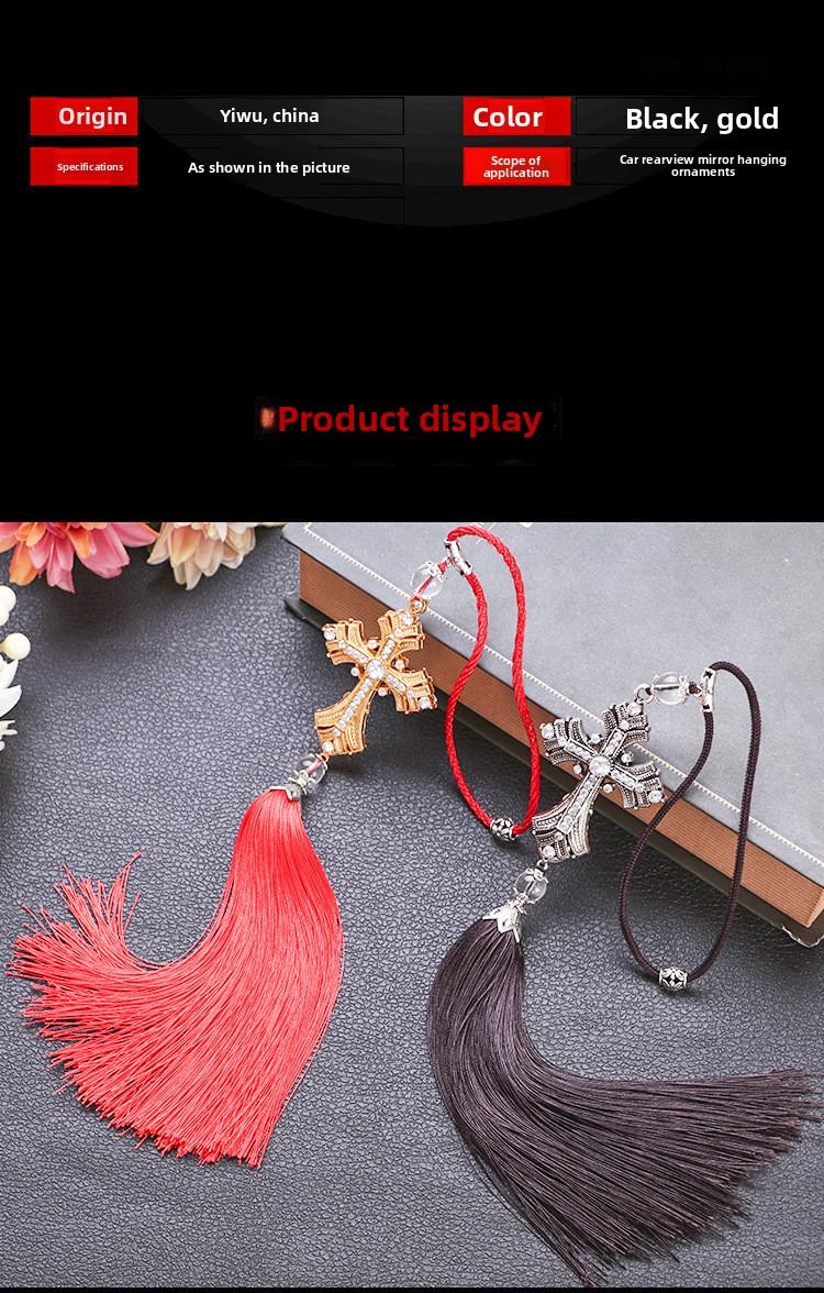 Alloy Crystal Diamond Car Pendant Peace Cross Interior Rearview Mirror Decoration Car Accessories