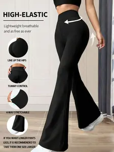 Women's High-Waisted Flare Pants, Slim Fit Elastic Stretchy Breathable Comfortable Casual Long Pants, Perfect for Dancing & Yoga