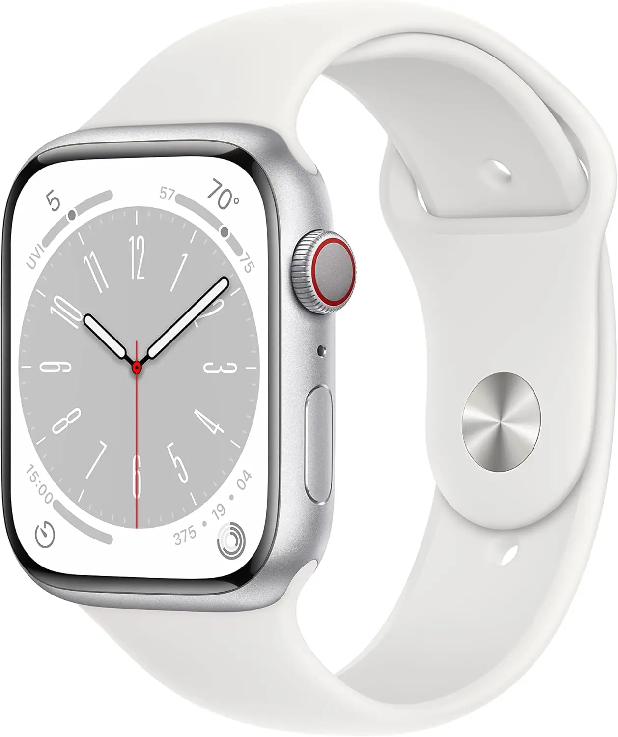 REFURBISHED Apple Watch Series 8 Silver Aluminum Case with White Sport Band - GPS + Cellular - Excellent