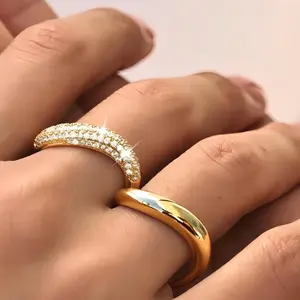 TEWIKY Stackable Cubic Zirconia Wave Rings for Women Elegant Design Chunky Wavy 2 Rings Set Jewelry Gifts for Women Size 5-10 Metal Coating