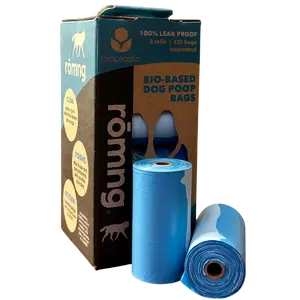 Rōmng Bio-Based Dog Poop Bags - Eco-Friendly, Leak-Proof, 9"x13"x16 Microns, 120 Bags per Box, Sustainable Pet Waste Solution, 30% Less Plastic, Recycled Paper Box