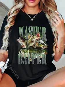 100% Cotton Master Baiter Bass Fishing Fisher Papa Dad Happy Fathers Day T-Shirt