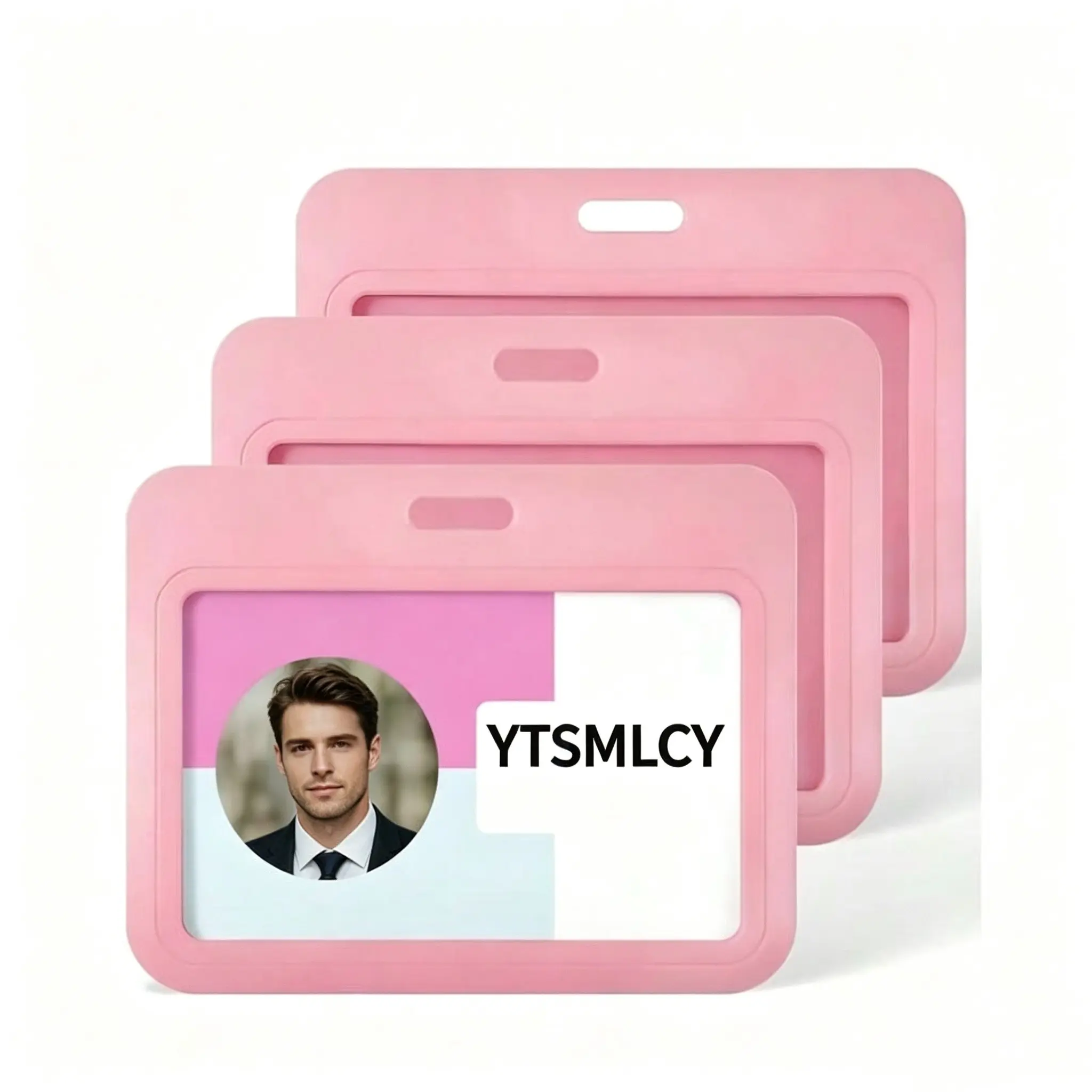 3 Pack Sliding ID Badge Holder Pink Horizontal Hard Plastic Case With Clear Window Card Protector Pouch For Office School ID Credit Cards Proximity Key Cards Driver's Licenses And Passes Office Supplies ID Holders For Badges
