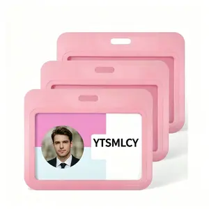 3 Pack Sliding ID Badge Holder Pink Horizontal Hard Plastic Case With Clear Window Card Protector Pouch For Office School ID Credit Cards Proximity Key Cards Driver's Licenses And Passes Office Supplies