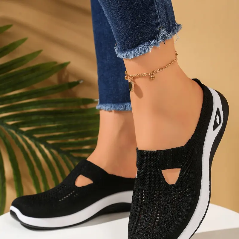 New Breathable Mid-Heel Women's Sandals, Hollow Out Mesh Soft Sole, Casual Flat Shoes for All Seasons, Summer, Slip-On Comfortable Footwear, Walking Shoes, Breathable Soft Soled Mules