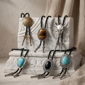 6pcs Bolo Tie,Handmade Vintage Bolo Ties for Men Western Cowboy Leather Necktie with Tiger Eye Stone Costume Accessories for Men Women