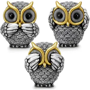 Wesiti 3 Pcs Owl Figurines for Home Decor Wise Owl Statues Gifts, Mini Resin Animal Decor Boho Gift for Bookshelf Bedroom Living Room Office Table Desk Mantle TV Stand Sculpture Accents for Bird Lover