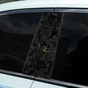 2 pieces of black creative pattern design super cool, smooth self-adhesive plastic B-pillar door stickers, durable vinyl protective film, suitable for external accessories, easy DIY installation, Car Decorative Sticker, Decal For Cars