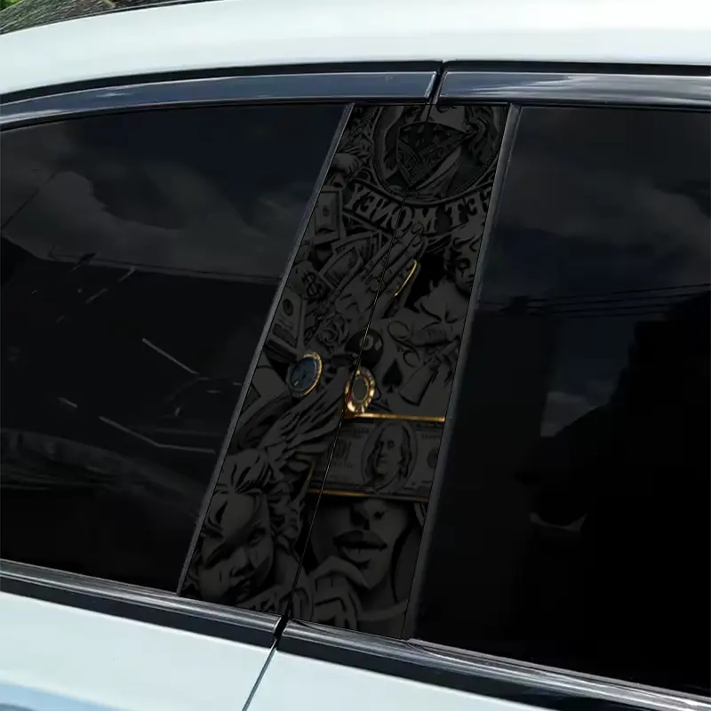 2 pieces of black creative pattern design super cool, smooth self-adhesive plastic B-pillar door stickers, durable vinyl protective film, suitable for external accessories, easy DIY installation, Car Decorative Sticker, Decal For Cars, Car Decals