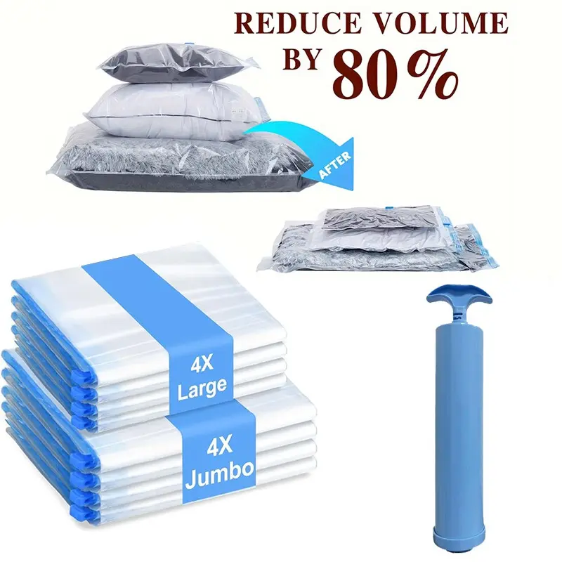 9pcs Vacuum Storage Bags for Clothes and Blankets, Space-Saving Reusable Plastic Baggies, Ideal for Travel and Business Trips