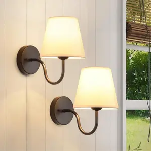 Retro linen lampshade wall lamp for home decoration, Dimmable wall lamp, industrial rechargeable RGB wall lamp suitable for bedroom, living room, black/gold wall lamp, bathroom decoration, Adjustable RGB Lighting