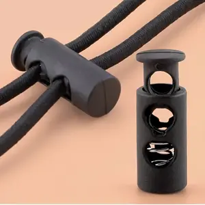 30pcs Plastic Cord Locks Spring Toggle Stopper, Black Double Hole Adjustable Elastic Drawstring Button for Clothing Accessories