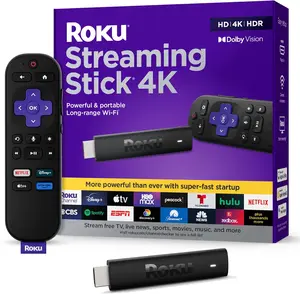 Roku 4K Streaming Device - HDR & Dolby Vision Roku Streaming Device for TV with Voice Remote & Long-Range Wi-Fi - Free & Live TV