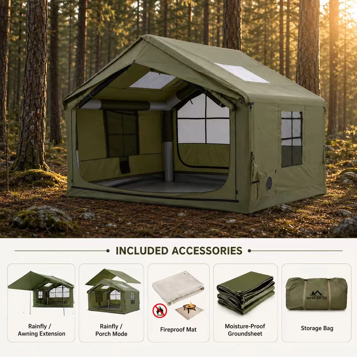 Inflatable Tents for Camping, Large Inflatable Camping Tent with Hand Pump, Easy Setup Tents for 4-6 People, Portable Glamping Tent