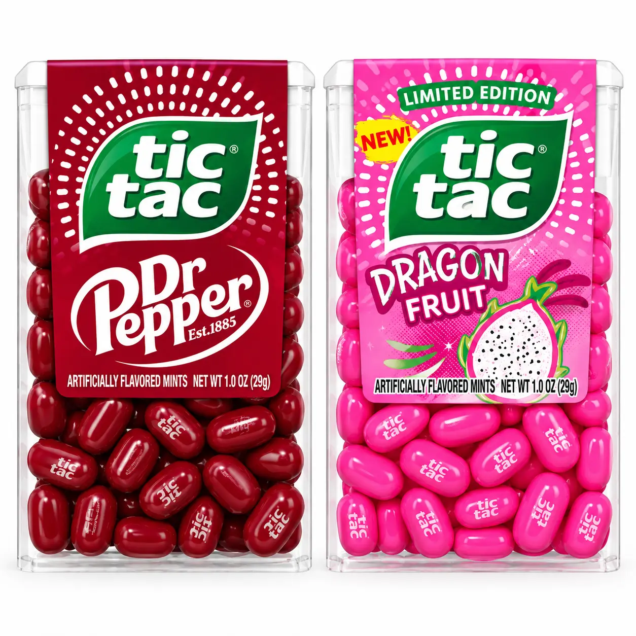 Limited Edition Tic Tac Dragonfruit & Dr Pepper Exotic Flair Mint Candy - 3-Packs Flip-Top Packs (1.7oz Each), Sweet Treats, Sugar-Based, Mouth-Freshening Grab-and-Go Snacks, 6-Month Shelf Life, Mini Gifts for All Ages, Easter Stuffers