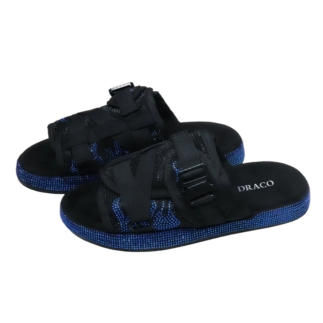 Blue Flame Rhinestone Memory Foam Slide Sandals Blue Flame Rhinestone Memory Foam Slide Sandals