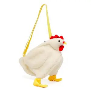 Women Crossbody Bag Cartoon Chicken Pattern Large Capacity, Cute Casual Shoulder Bags Fleece Zipper Soft Plush Handbags, Gifts for Friends Daughter Girlfriend White