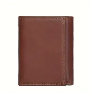 Genuine leather wallet men's RFID anti-theft brush multi-card space short bifold money clip