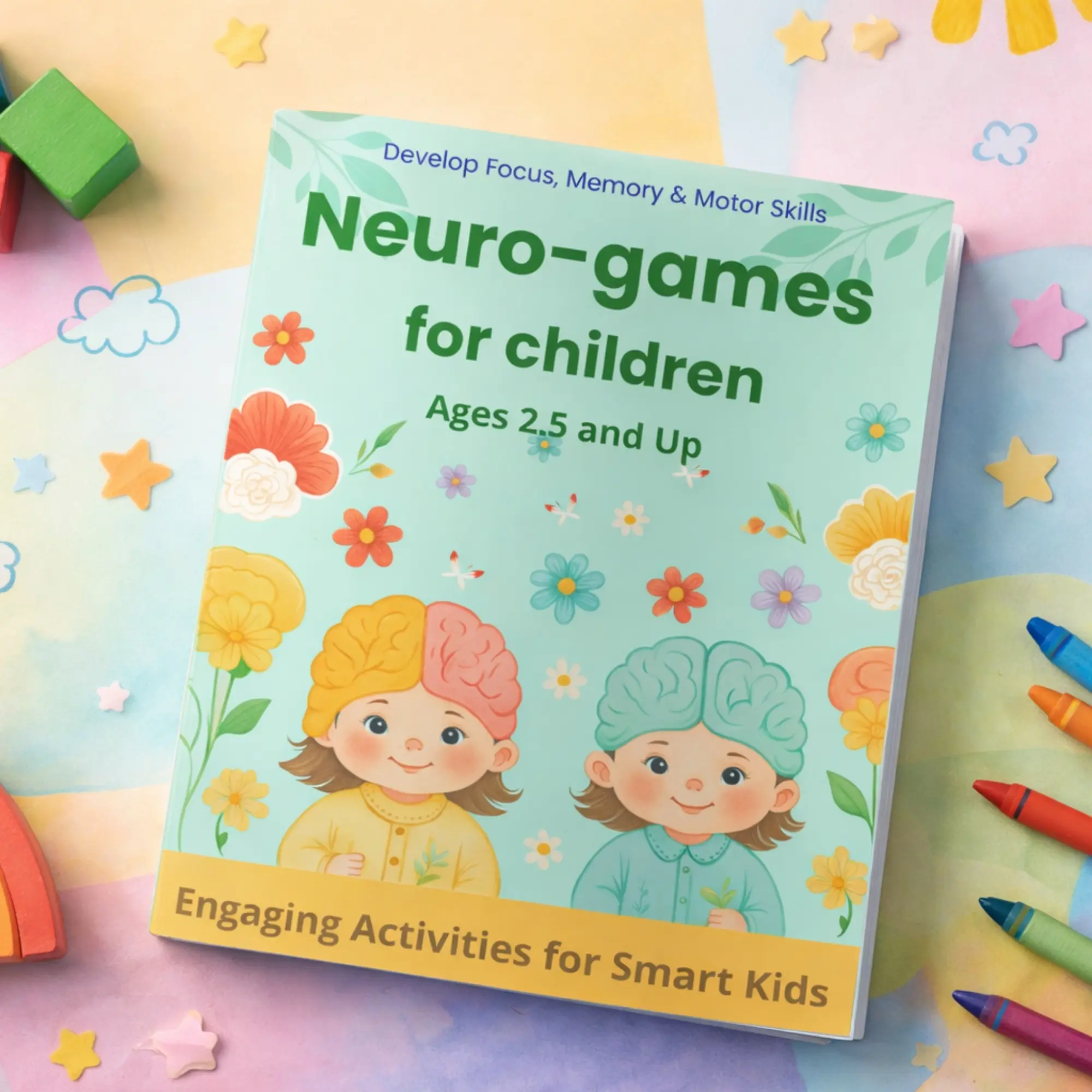 Children's English Neuro-Games Softcover Activity Book (34 Pages) - Ages 2.5+, Fine Motor Activity Books, Aids ADHD & Dyslexia Kids, Boosts Focus, Memory & Logical Thinking, Speech & Spatial Perception via Step-by-Step Tasks