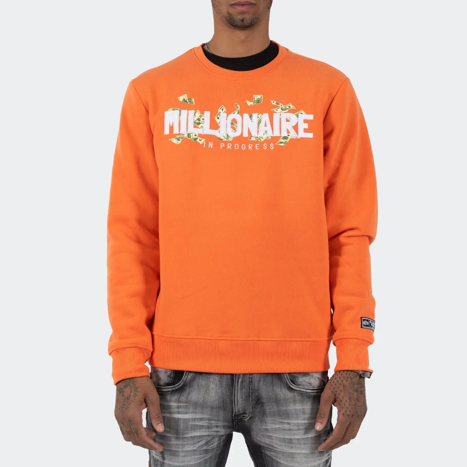Men's TWO MILL TWENTY Millionaire Cash Money Crewneck Sweatshirt Orange