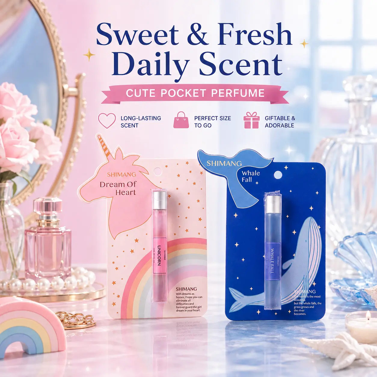 Shimang Sweet & Fresh Daily Scent Cute Pocket Perfume Dream Of Heart & Whale Fall Long Lasting Perfect Size Giftable Adorable