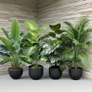 Set of 4 artificial plants, equipped with 48 large leaves, maintenance-free evergreen money tree. Assemble the leaves yourself, perfect for home decoration and weddings. Does not include a planter. Plastic Plants