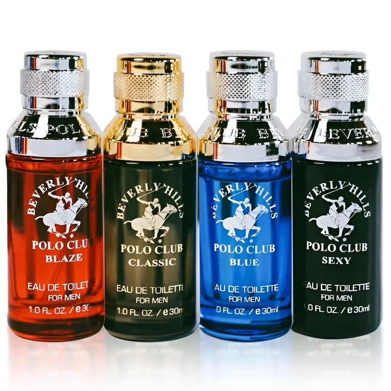 Beverly Hills Polo Club | Exclusive Men’s Fragrance Collection – 4PC Set: Blaze, Blue, Classic & Sexy, 1oz Each – Bold & Versatile Masculine Scents – Long-Lasting All-Day Fragrance | Ideal for Everyday Wear, Travel, Gifting, or Special Occasions