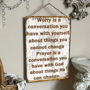 Vintage Prayer Metal Wall Sign Rustic Tinplate Art Poster 8x12 Inch Inspirational Quote Decor for Home Office Farmhouse Bathroom Bar Garden Classic 2D Flat White Wall Decor Perfect Gift Idea