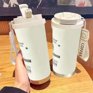 Beige Travel thermos 18oz, 520ML,heat preservation time more than 24 hours, cold and hot water can be insulated, can make coffee, frozen drinks, Convenient to carry, suitable for Travel, camping, work, indoor and Outdoor use.