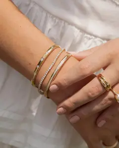 Diamond Bezel-Set Bangle for Women – 14K Gold Plated 925 Sterling Silver | CZ Minimal Stackable Bracelet | Elegant Jewelry