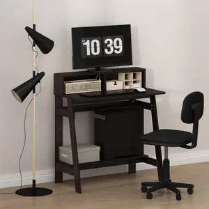 Looking for a desk that can keep up with real life? The SIMPLISTIC Desk in Dark Walnut brings a 32-inch desk, a monitor stand and an A-frame base, and the versatility you want for a dorm, bedroom, or home office.
