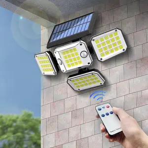 Solar Powered Outdoor Lights, 3500LM 296-LED Security Lights with Remote Control, 3-Heads Motion Sensor Lights, IP65 Waterproof Wall Lights