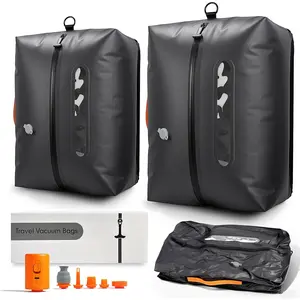 Vacuum Travel Bags with Pump, 2 Pack 34L Saver Vacuum Compression Bags for Travel Luggage Suitcase Backpack, Waterproof & Reusable Vacuum Packing Cubes for Clothing (2PCS + Pump)