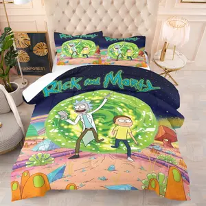 Rick and Morty Quilt Bedding Set, Soft Comfortable Durable, Includes 1 Blanket and 1 or 2 Pillowcases Without Pillows, Kids and Teens Bedroom Gift