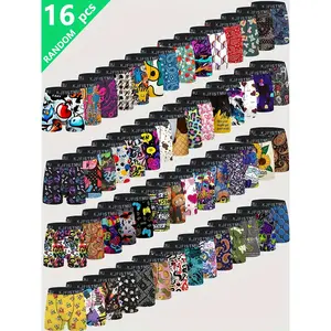 KJFISTIM Men's Fashion Scrawl Printed Boxer Briefs - 16/12/8/4 pcs Soft Breathable Moisture Absorbent Elastic Waistband for Home Office Sports All People Men's Underwear Performance Boxer Briefs for Men Day - Fabric Menswear Socks