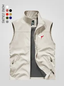 Men's Solid Color Vest Jacket, Regular Fit Casual Outdoor Fishing Camping Multi-pocket Sleeveless Gilet for Daily Wear, Fashion Men's Clothes for All Seasons