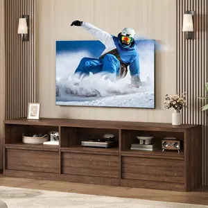 Garvee 70 Inch Stand for 80" Screens, Mid Century Modern Entertainment Center with Storage Drawer and Open Shelves, Wood Media Console Cabinet for Living Room or Bedroom, Vintage Style