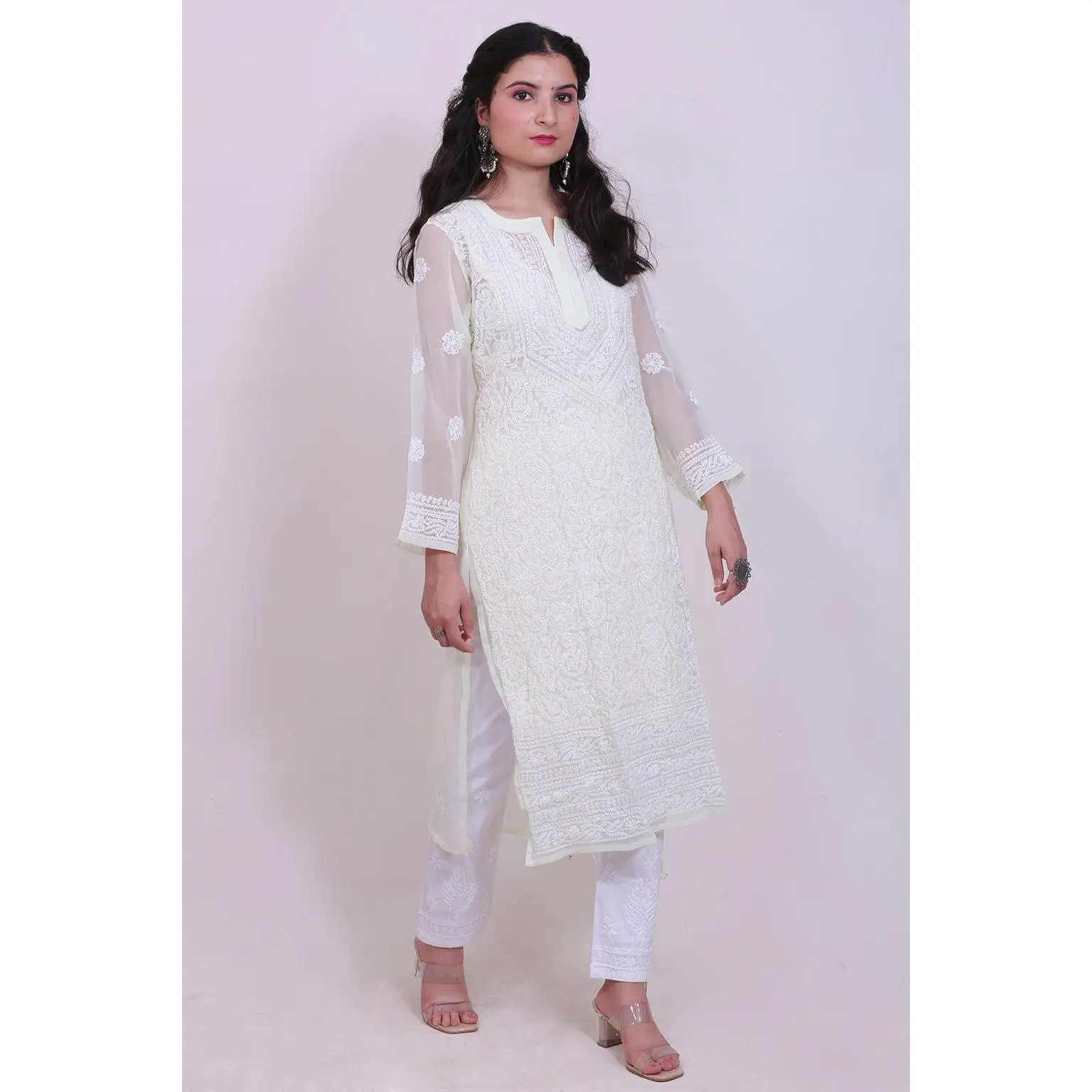 Chikankari Leher Heavy Embroidered Kurti