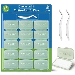 VINSULLA Orthodontic Wax for Braces - 750 Precut Dental Wax Dots Braces Wax Strips,Safe for Kids & Adults,Wax for Dental Brackets & Aligners 15Pack