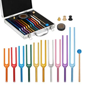 Chakra Tuning Fork Set, 10 Piece Multicolor Solfeggio Tuning Forks (174-963hz), Aluminum Alloy, Sound Therapy, Yoga, Meditation