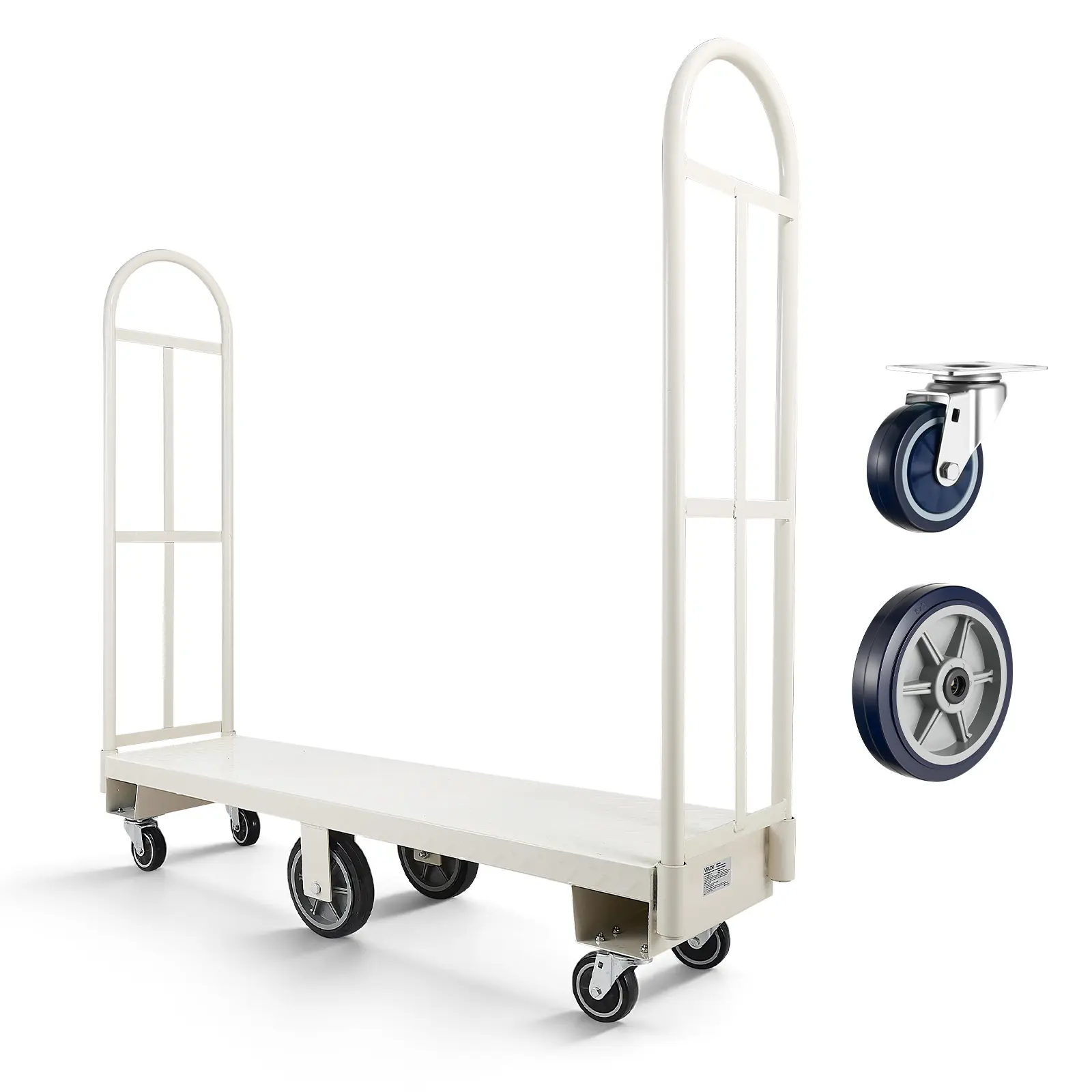 VEVOR U-Boat Platform Truck Dolly, 2000 lbs Load Capacity, Heavy Duty Steel Utility Cart, Industrial Hand Push Truck with Six Wheels and Dual Detachable Handles, for Warehouse, 60 x 16.1 x 59.5 in