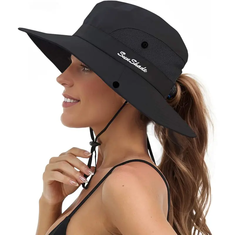 Women's Lightweight UV Wide-Brimmed Beach Hat for Adults (21”-23” Size, Adjustable Fit Hat, Lightweight Adjustable Cap), Foldable Packable Slip-in Handbag Design, Ponytail Loops, All-Seasons Sports & Outdoor Accessory