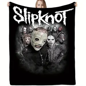 A vintage Slipknot band-themed flannel blanket, super soft and durable, the perfect home essential and a Valentine's Day gift for fans.