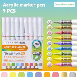 9-color acrylic pigment marker pen, acrylic felt felt felt coloring alcohol marking art supplies for students' learning school studio supplies, fluorescent pen automatic ink control system, soft bristled pen tip, black and white painting marker pen