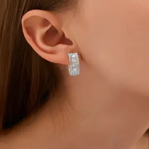 MEIITRUE 925 Sterling Silver Plated Crystal Hoop Earrings for Women, Lightweight C-Shaped Zirconia Earrings, Fashion Jewelry Gift