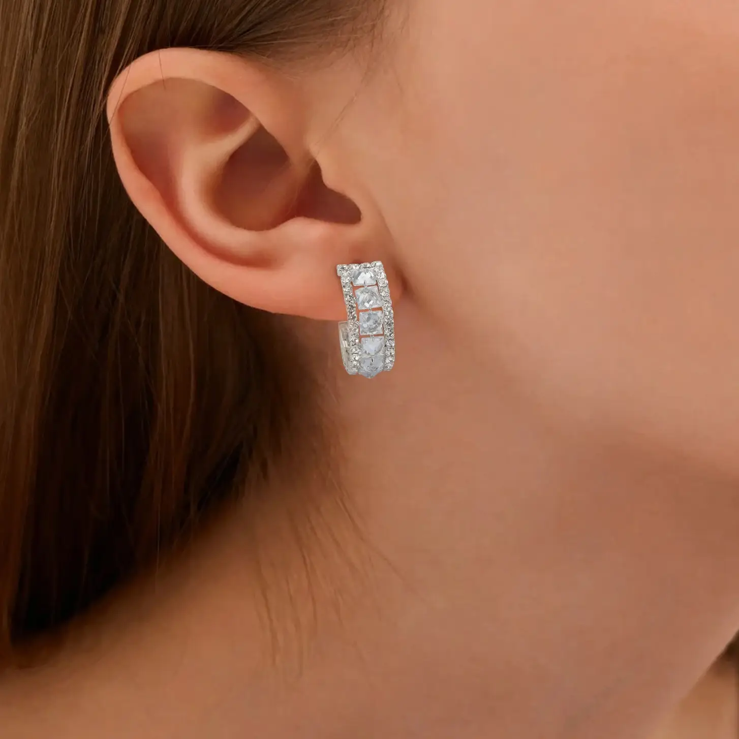 MEIITRUE 925 Sterling Silver Plated Crystal Hoop Earrings for Women, Lightweight C-Shaped Zirconia Earrings, Fashion Jewelry Gift