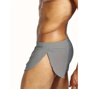 Men's Fashion Ice Silk Solid Color Breathable Comfortable High-Slit Design Boxer Briefsmen's boxers cotton underwear
