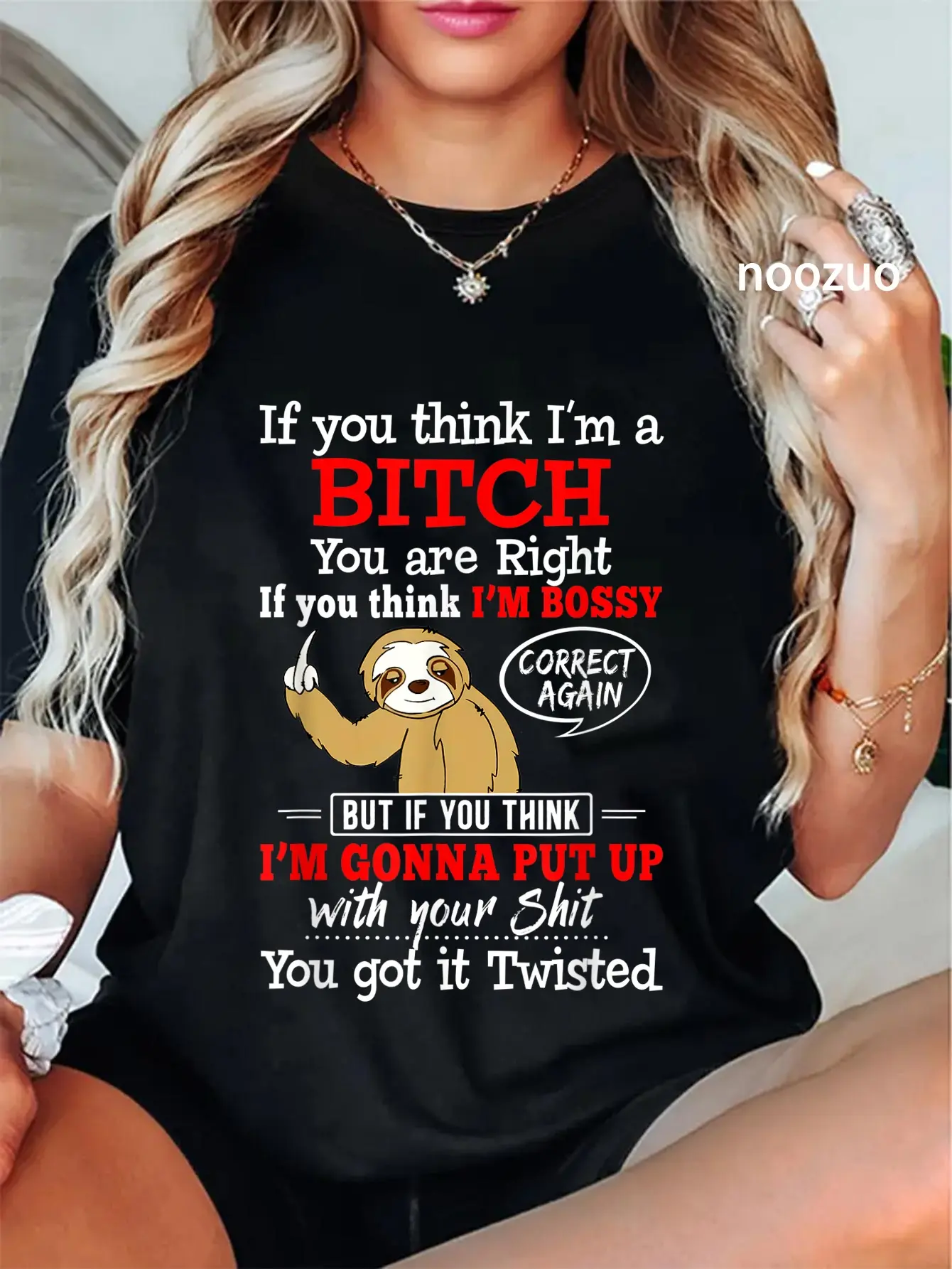 Women's 100% Cotton Casual Vintage Round Neck Graphic T-Shirt - Lady's Short Sleeve Streetwear Top with Funny Sarcastic Sloth Print for Everyday Wear, Women's Tops