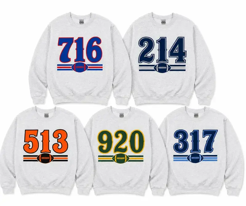 Area Code Football Sweatshirt, Soft Cozy Long Sleeve Casual Stylish Graphic Sweatshirt, Ash Grey Color, Comfortable Fabric Stylish Game Day Outfit