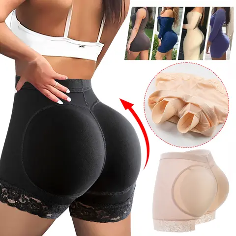 Women's Lace Padded Butt Lifter Panty - Lady's Minimalist Basic Sexy Waist Reduction Shapewear Shorts, Tummy Control Hip Enhancer, Thick Pad Lift, Cotton Crotch Care, 3/2/1 Count, Plus Size Up to 3XL